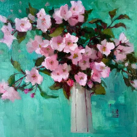 Юлия Непокрытая (Картина, живопись - 
                  40 x 40 см) Розовая яблоня