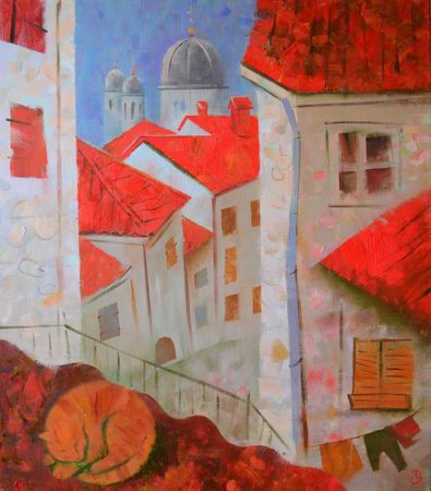 Мария Князева (Картина, живопись - 
                  70 x 80 см) Город с красными крышами. Котор