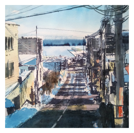 Александр Кормилицын (Авторская графика - 
                  30 x 30 см) Зима в японском городке