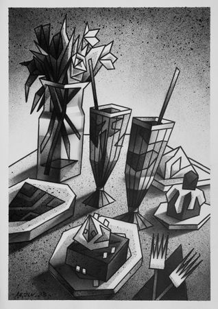 Александр Козлов (Авторская графика - 
                  59.4 x 84.1 см) №385 — Натюрморт с десертами