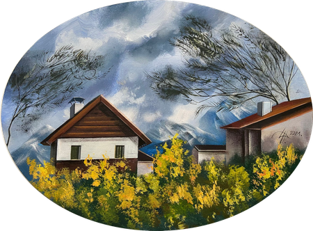 Динара Хёртнагль (Картина, живопись - 
                  40 x 30 см) Медальон с жёлтыми кустами