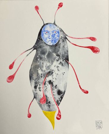 Серафима Сажина (Авторская графика - 
                  24 x 29 см) Существо с красным