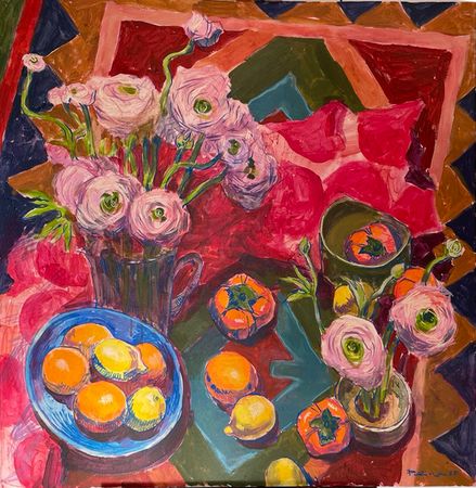 Полина Ратуш (Картина, живопись - 
                  80 x 80 см) Натюрморт с ранункулюсами