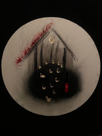 Алина Клаванская (Картина, живопись - 
                  40 x 40 см) Чёрное озеро, золотые лебеди