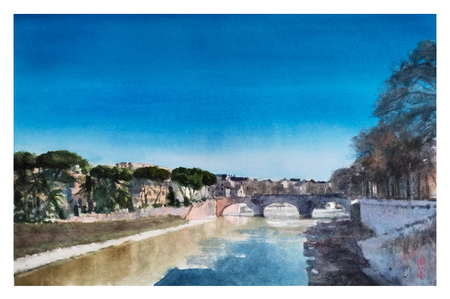 Александр Кормилицын (Авторская графика - 
                  42 x 27.8 см) Зимний полдень в Трастевере