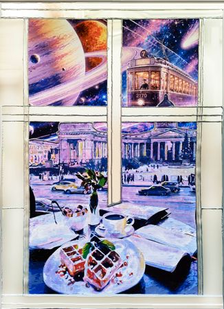 Ирина БАСТ (Картина, живопись - 
                  50 x 70 см) Петербург. Проблема пробок решена