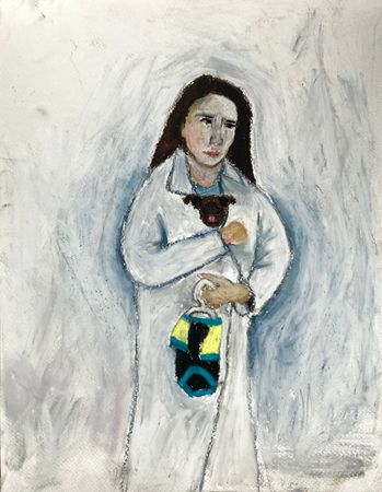 Алексей Яковлев (Авторская графика - 
                  28 x 35.5 см) Девушка с собачкой