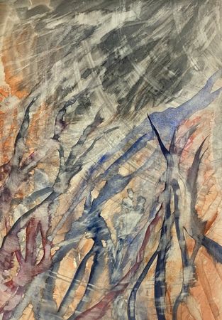 Юнна Никитина (Авторская графика - 
                  30 x 42 см) Абстрактный пейзаж с двумя фигурами