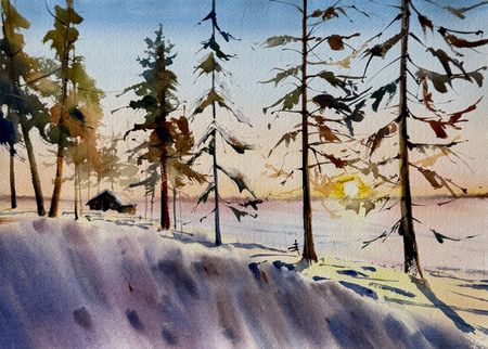 Жанна Губина (Авторская графика - 
                  38 x 28.5 см) Домик охотника