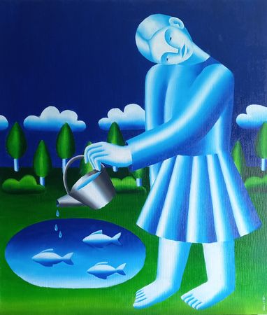 Саша Катинаускиене (Картина, живопись - 
                  60 x 70 см) С лейкой