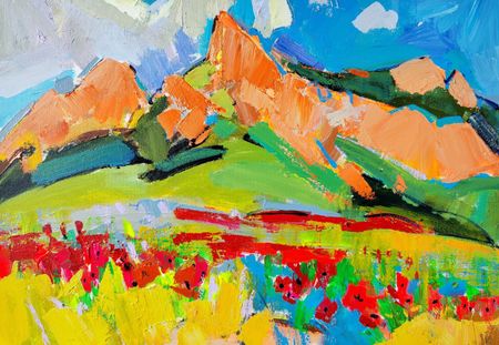 Олеся Лишаева (Картина, живопись - 
                  70 x 50 см) Маки в горах