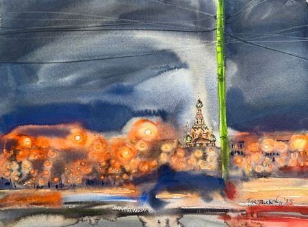 Юлия Третьякова (Авторская графика - 
                  38 x 28 см) Вид на Марсово поле