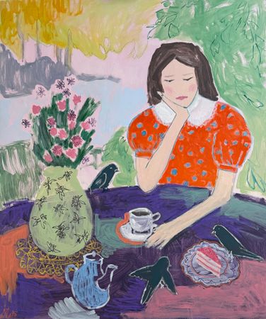 Александра Мато (Картина, живопись - 
                  100 x 120 см) Чаепитие с птичками