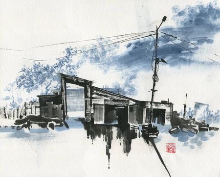 Ольга Безлепкина (Авторская графика - 
                  50 x 40 см) Автомойка