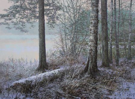 Дмитрий Кустанович (Картина, живопись - 
                  110 x 80 см) Первые морозы на лесном озере