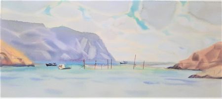 Евгения Сопова (Авторская графика - 
                  60 x 35 см) Пристань