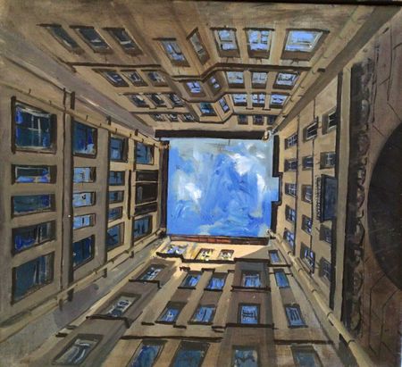 Елизавета Тарасова (Картина, живопись - 
                  45 x 45 см) Окна во двор