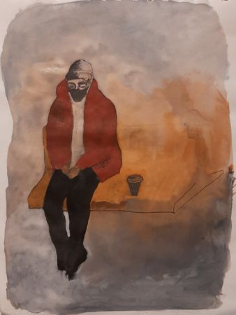 Надежда Косинская (Авторская графика - 
                  20 x 30 см) Человек с кофе