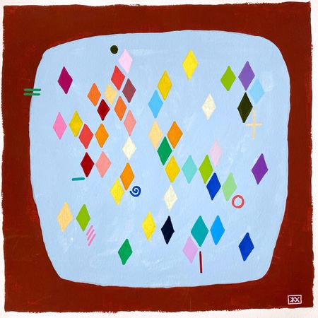 Женя Хитрова (Авторская графика - 
                  26 x 26 см) Бордово-голубое