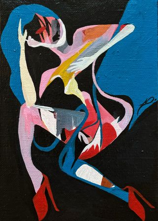 Валерий Вачегин (Картина, живопись - 
                  21 x 30 см) Танцующая на красных каблуках