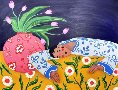 Ксения Хромцова (Картина, живопись - 
                  100 x 80 см) Цветочная скатерть