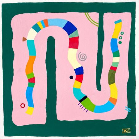 Женя Хитрова (Авторская графика - 
                  26 x 26 см) Зелено-Розовое