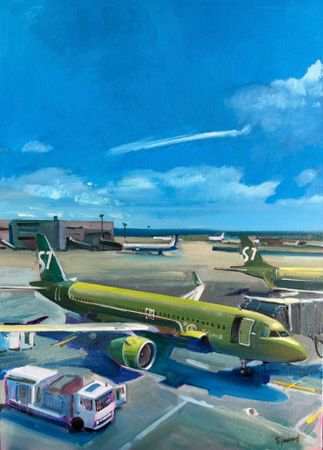 Ольга Бронских (Картина, живопись - 
                  50 x 70 см) Пейзаж с самолётами