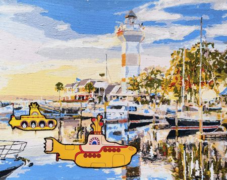 Ирина БАСТ (Картина, живопись - 
                  50 x 40 см) Гавань для яхт и желтых подводных лодок