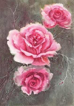 Алла Валежина (Авторская графика - 
                  29 x 42 см) Розы на бетоне
