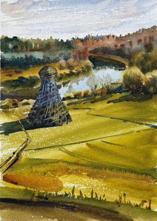 Жанна Губина (Авторская графика - 
                  28 x 38 см) Маяк. Никола-Ленивец