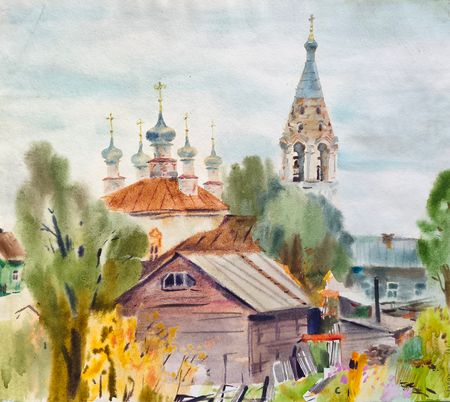 Евгения Сопова (Авторская графика - 
                  41.5 x 36 см) Устюжна. Собор