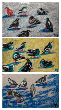 Мария Спроге (Авторская графика - 
                  25 x 45 см) Триптих "Голуби"