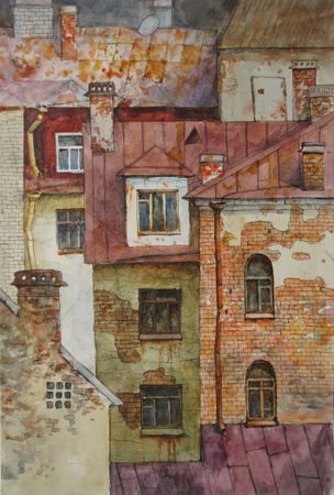 Анастасия Крушельницкая (Авторская графика - 
                  39 x 58 см) Окошки
