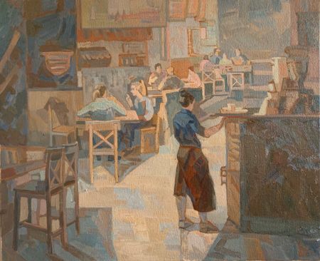 Ева Гец (Картина, живопись - 
                  60 x 50 см) Завтрак в кафе