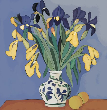 Нина Цориева (Картина, живопись - 
                  70 x 70 см) Натюрморт с ирисами