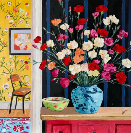 Елена Полищук (Картина, живопись - 
                  70 x 70 см) Комната с гвоздиками