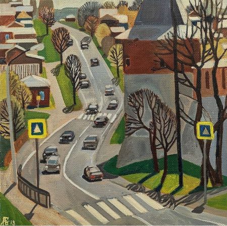 Мила Гаврилова (Картина, живопись - 
                  40 x 40 см) Дорога через Зарайск