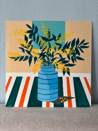 Елена Королева (Авторская графика - 
                  40 x 40 см) Натюрморт с ветками мимозы
