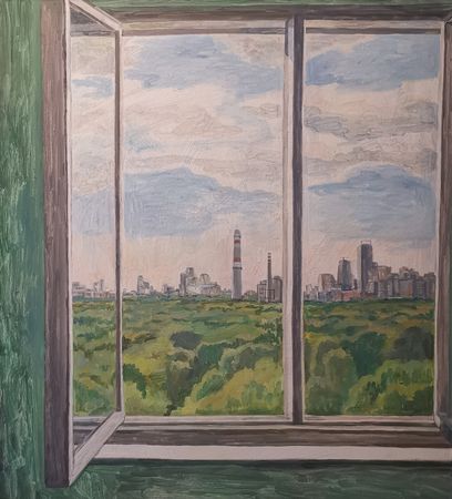 Александра Егорова (Картина, живопись - 
                  80 x 100 см) Утро. Город в окне