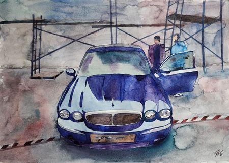 Антон Куприянов (Авторская графика - 
                  60 x 40 см) Ягуар комфортнее Ниссана