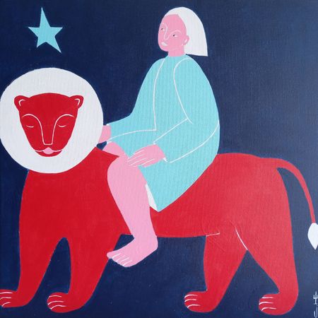 Саша Катинаускиене (Картина, живопись - 
                  30 x 30 см) На красном льве, под звездой