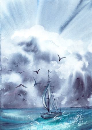 Алла Валежина (Авторская графика - 
                  30 x 42 см) Рыбацкая лодка