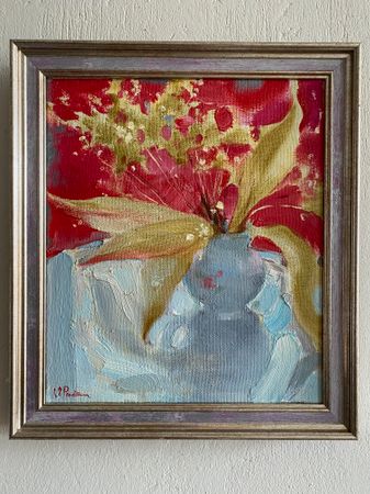 Картина, живопись Сухоцветы на красном – Валерия Привалихина, 30 x 35 см,  №16140 – Купить на Bizar