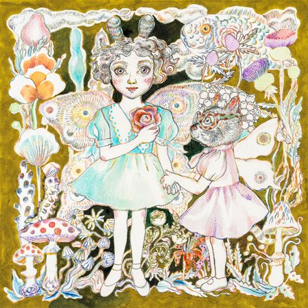 Александра Бадашкеева (Графика цифровая (принты) - 
                  40 x 40 см) Без названия (из серии “Кудряшки и Котики”)