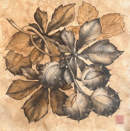 ELENA SKUTOVA (Авторская графика - 
                  40 x 40 см) Flowers #13