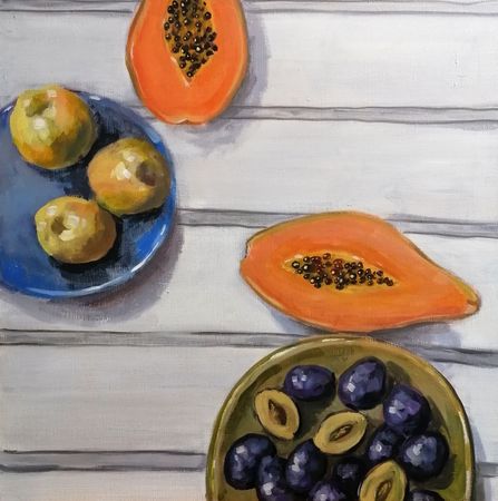 Юлия Куртова (Картина, живопись - 
                  60 x 60 см) Натюрморт с папайей