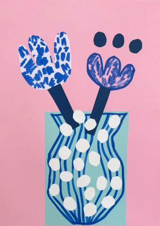 Саша Робинсон (Коллаж / ассамбляж - 
                  29 x 42 см) Голубой цветочный коллаж