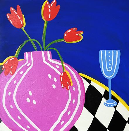 Ксения Хромцова (Картина, живопись - 
                  40 x 40 см) Красные тюльпаны