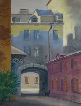 Александра Ларионова (Авторская графика - 
                  36.5 x 48.5 см) Красивый двор