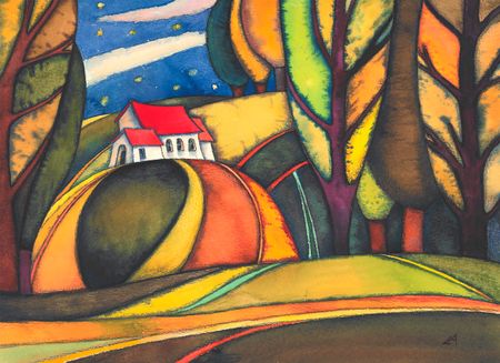 Александра Ларионова (Авторская графика - 
                  32 x 24 см) Домик на холме